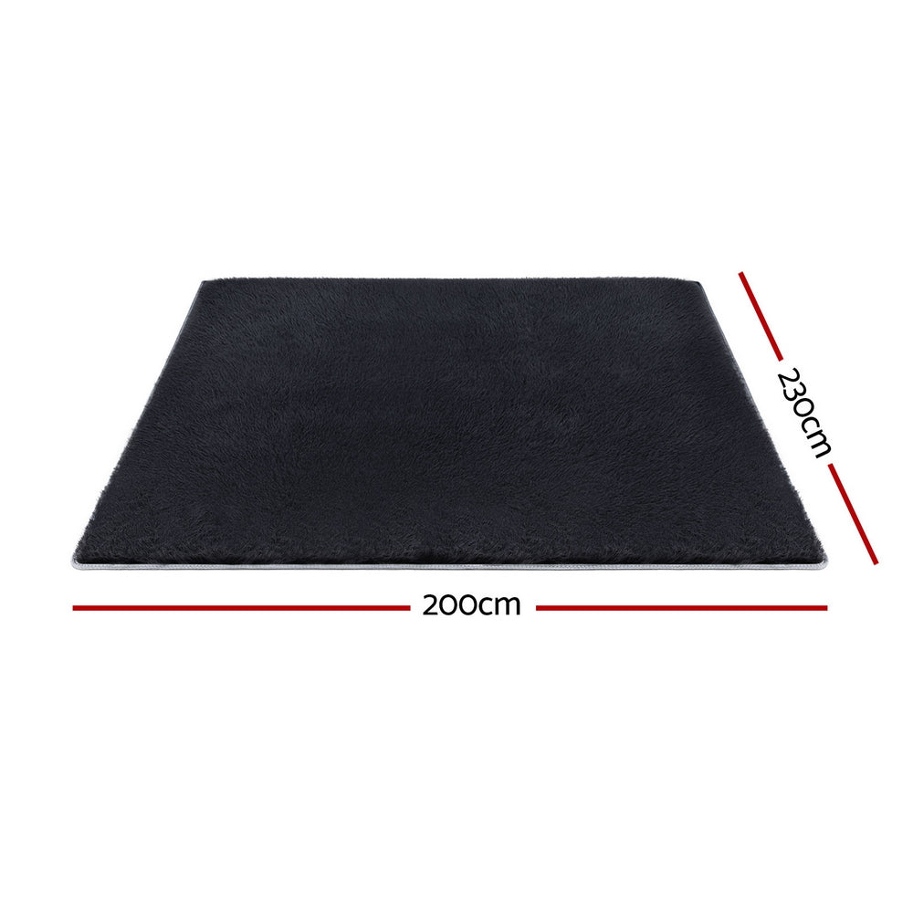 Plush Shag Rug | 200x230cm | Soft Pile Carpet | Black
