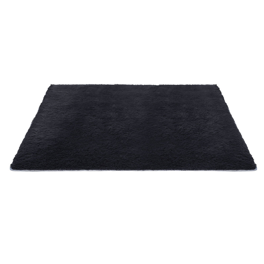 Plush Shag Rug | 200x230cm | Soft Pile Carpet | Black