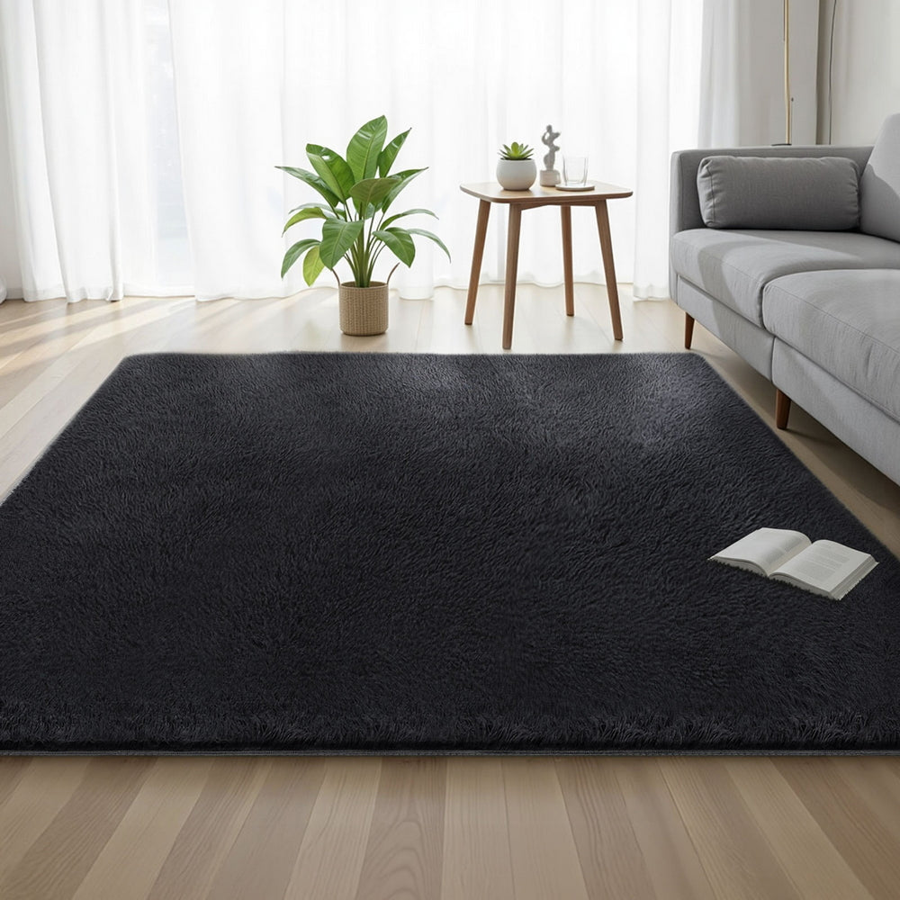 Plush Shag Rug | 200x230cm | Soft Pile Carpet | Black