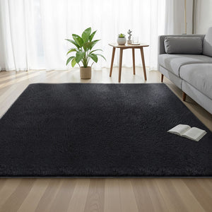 Plush Shag Rug | 200x230cm | Soft Pile Carpet | Black
