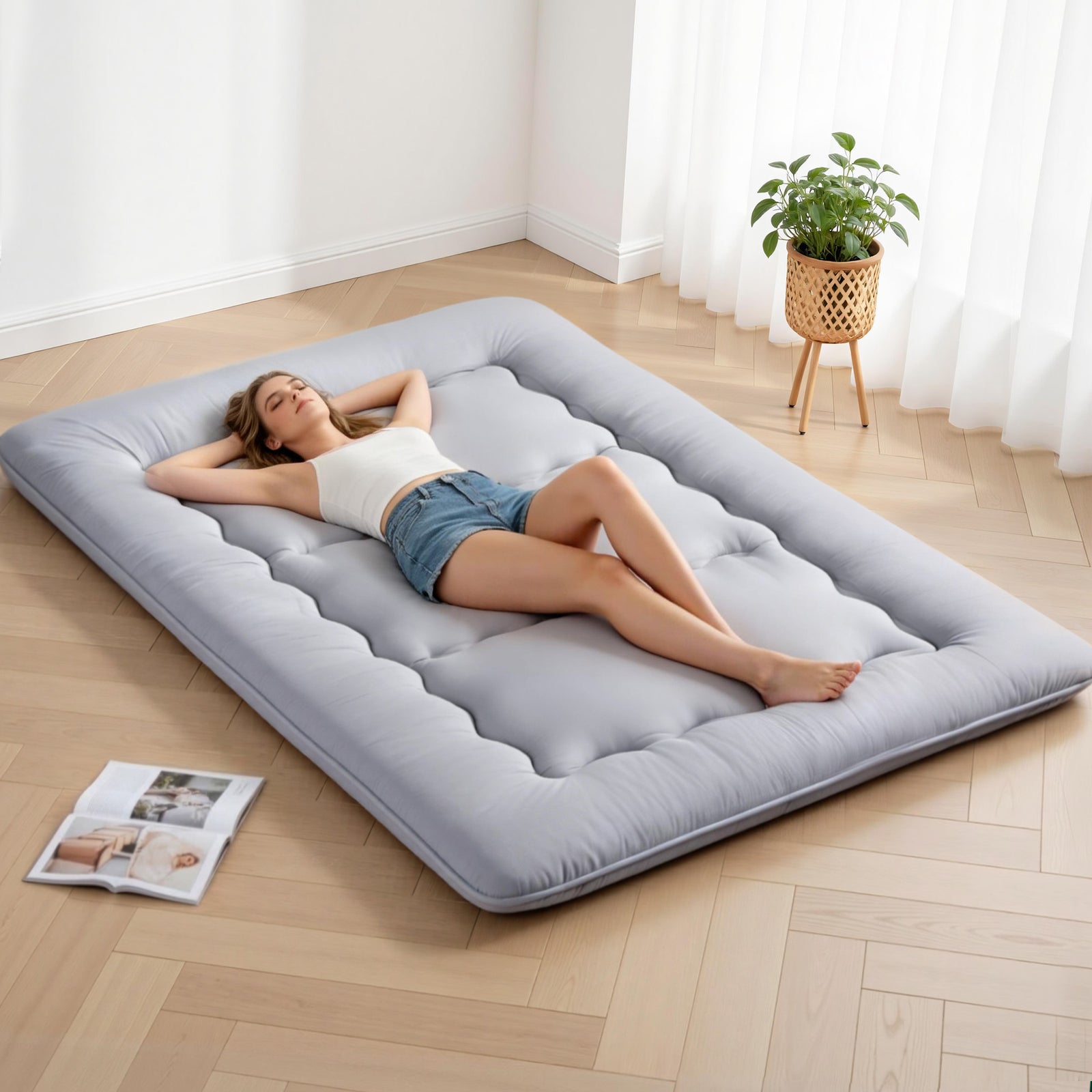 Japanese Floor Mattress | 10cm Foldable Futon with Washable Cover