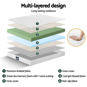 Memory Foam Mattress 20cm | Green Tea Infused | Queen Size Bed