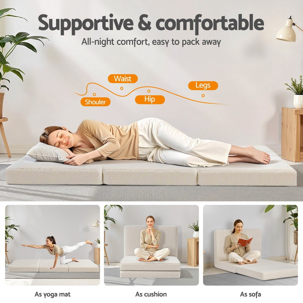 Tri-Fold Foam Mattress | Portable Foldable Floor Mat | Fleece