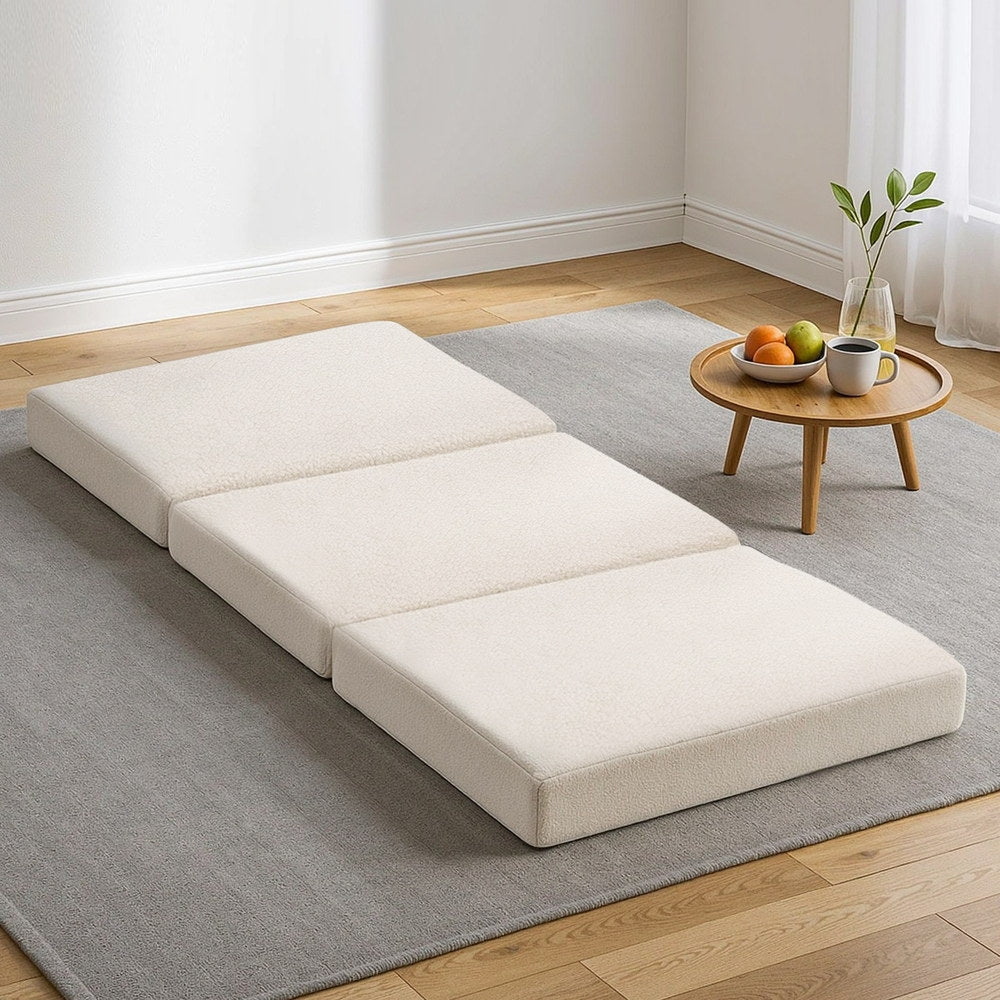 Tri-Fold Foam Mattress | Portable Foldable Floor Mat | Fleece