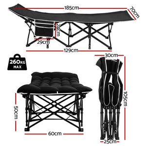 Folding Bed | Heavy Duty | Includes Mattress | 185cm | Black