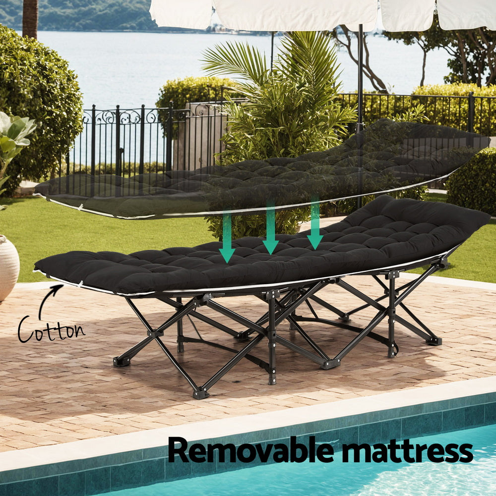 Folding Bed | Heavy Duty | Includes Mattress | 185cm | Black