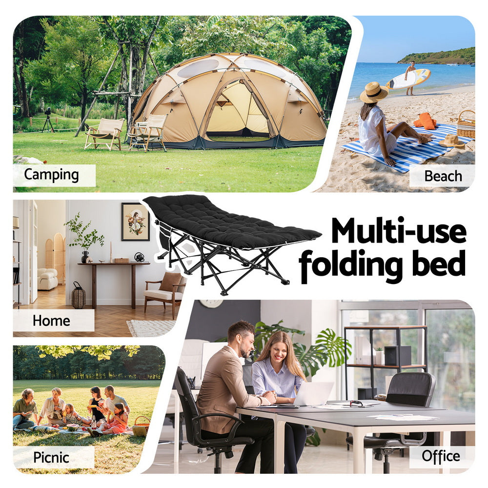 Folding Bed | Heavy Duty | Includes Mattress | 185cm | Black