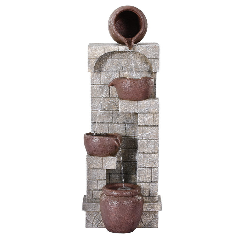 Solar Fountain Water Feature | Pot | Outdoor Indoor | 4-Tier Cascading | Brown