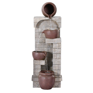 Solar Fountain Water Feature | Pot | Outdoor Indoor | 4-Tier Cascading | Brown