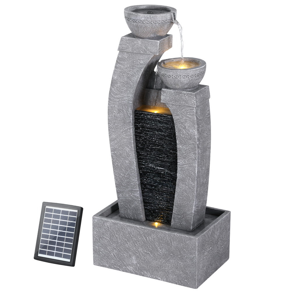 Gardeon Solar Fountain | 3-Tier Cascading | Indoor Outdoor Water Feature | Grey