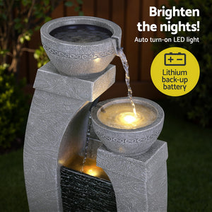 Gardeon Solar Fountain | 3-Tier Cascading | Indoor Outdoor Water Feature | Grey