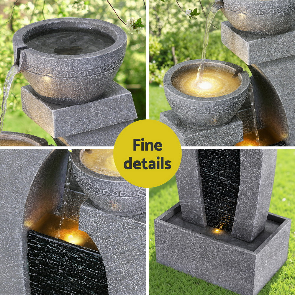 Gardeon Solar Fountain | 3-Tier Cascading | Indoor Outdoor Water Feature | Grey