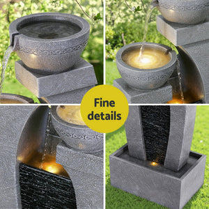Gardeon Solar Fountain | 3-Tier Cascading | Indoor Outdoor Water Feature | Grey
