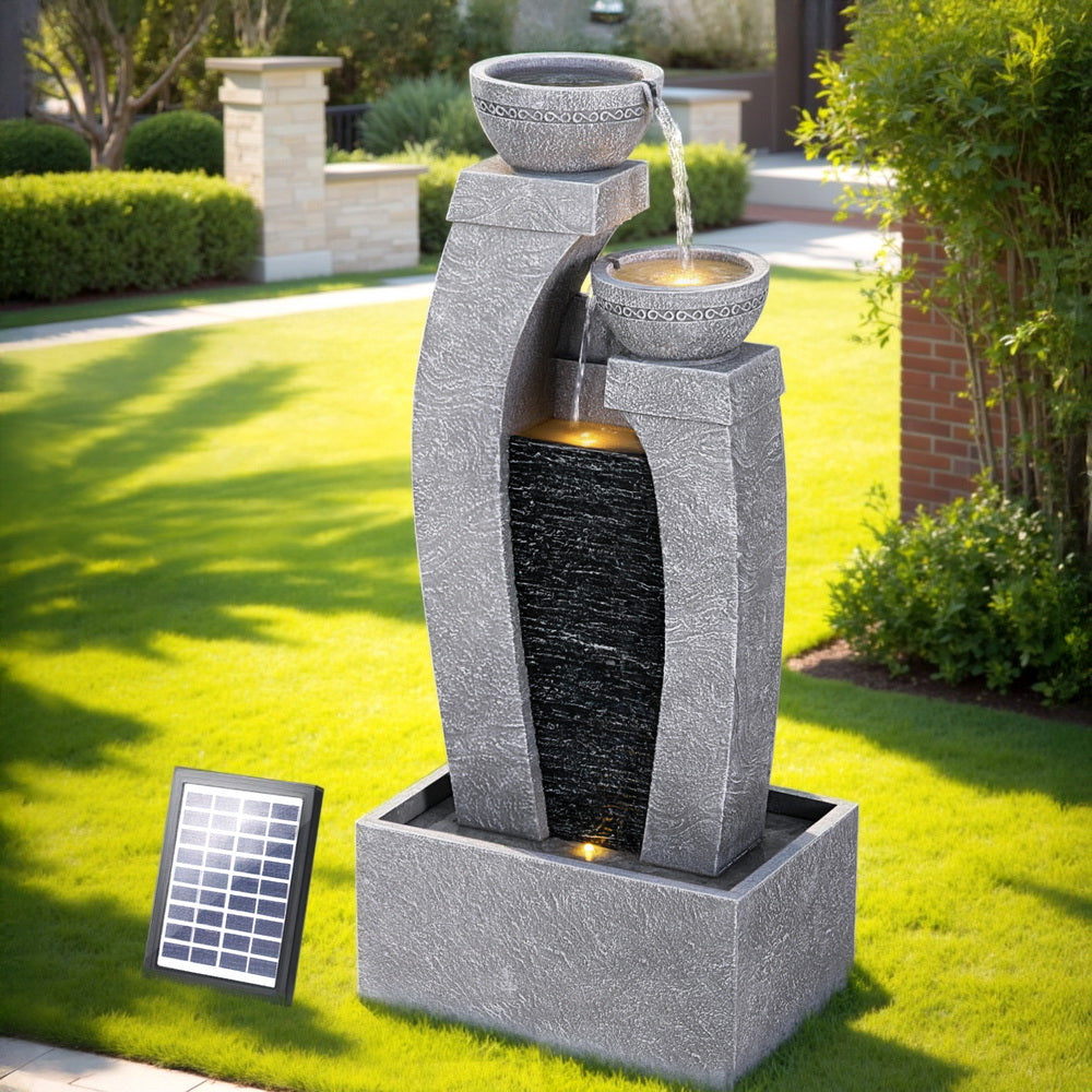 Gardeon Solar Fountain | 3-Tier Cascading | Indoor Outdoor Water Feature | Grey