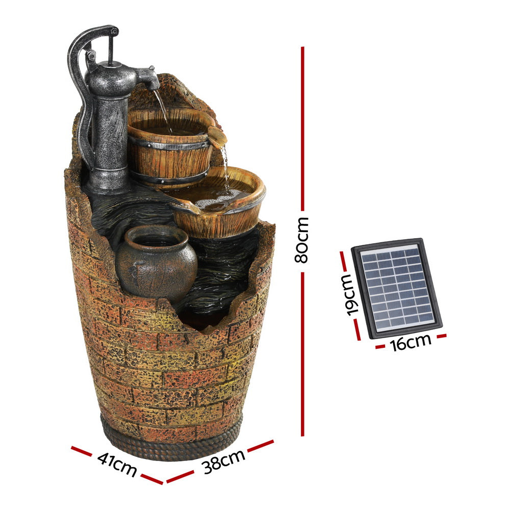 Solar Fountain Water Feature | Outdoor Cascading Hand Pump Design | 80CM