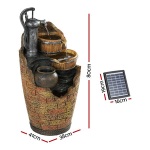 Solar Fountain Water Feature | Outdoor Cascading Hand Pump Design | 80CM