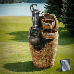 Solar Fountain Water Feature | Outdoor Cascading Hand Pump Design | 80CM