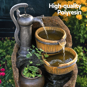 Solar Fountain Water Feature | Outdoor Cascading Hand Pump Design | 80CM