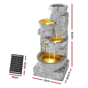 Solar Fountain Water Feature | Outdoor LED Lights | Gray