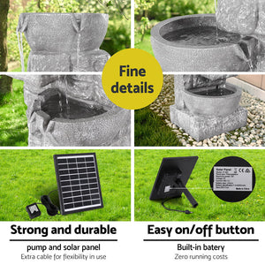Solar Fountain Water Feature | Outdoor LED Lights | Gray