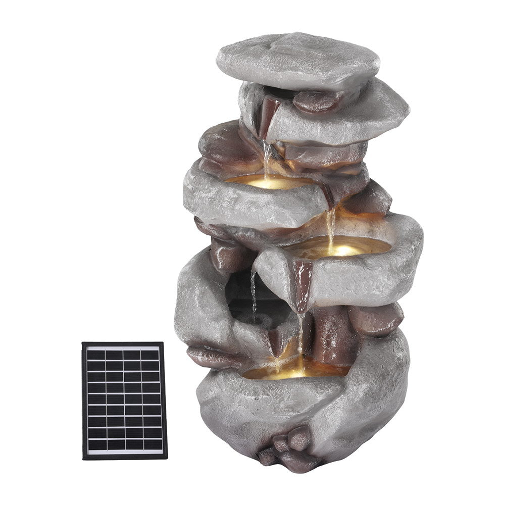 Solar Fountain Water Feature | Outdoor Indoor | 4-Tier | Brown