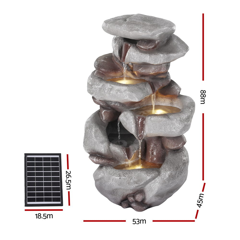 Solar Fountain Water Feature | Outdoor Indoor | 4-Tier | Brown