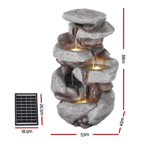 Solar Fountain Water Feature | Outdoor Indoor | 4-Tier | Brown