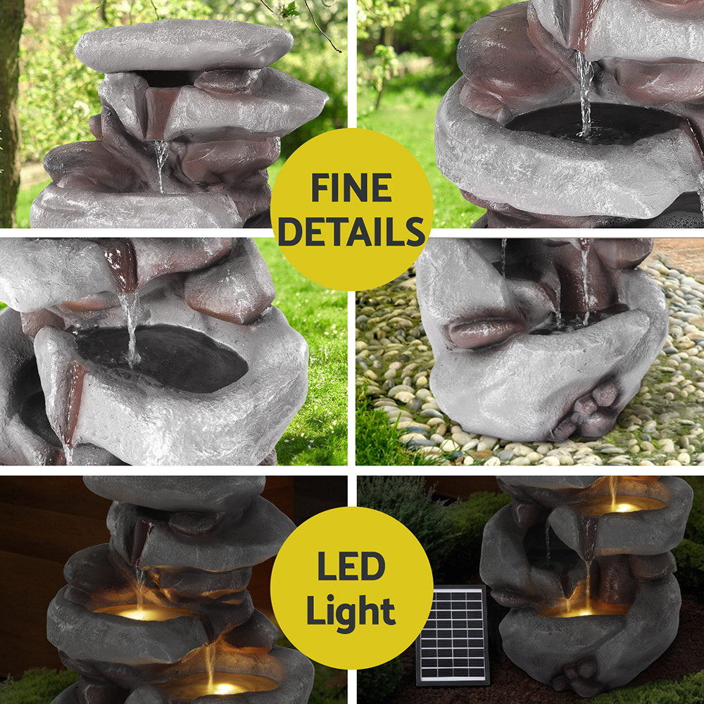 Solar Fountain Water Feature | Outdoor Indoor | 4-Tier | Brown