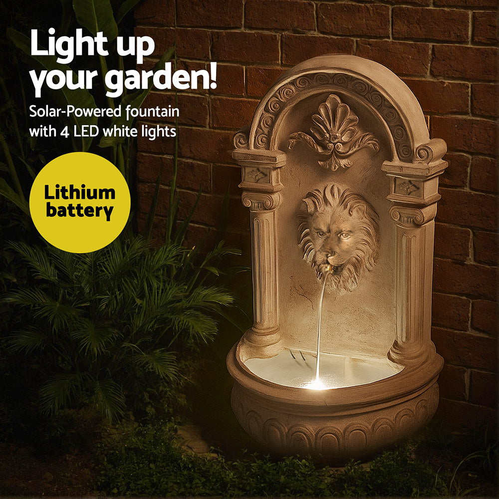Solar Water Fountain Feature 77cm | Wall Mount Garden Decoration | Beige