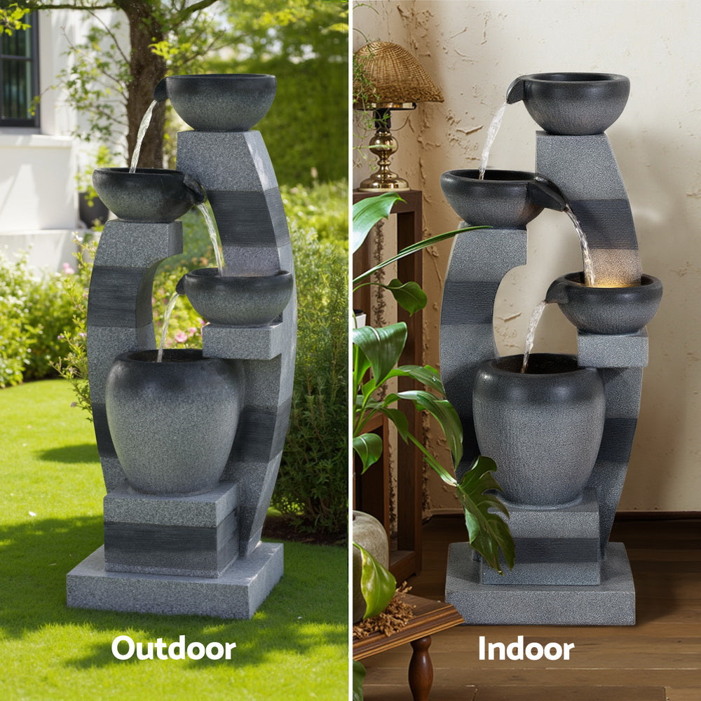 Gardeon Solar Fountain | 3-Tier Bowl Cascading | Indoor Outdoor Feature | Grey