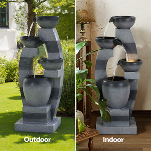 Gardeon Solar Fountain | 3-Tier Bowl Cascading | Indoor Outdoor Feature | Grey