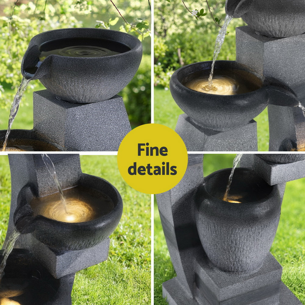 Gardeon Solar Fountain | 3-Tier Bowl Cascading | Indoor Outdoor Feature | Grey