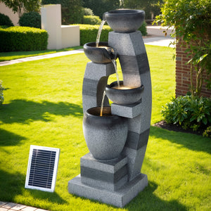 Gardeon Solar Fountain | 3-Tier Bowl Cascading | Indoor Outdoor Feature | Grey