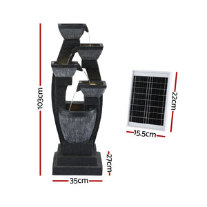 Solar Water Fountain | 5-Tier Bowl Cascade | Indoor/Outdoor | Grey