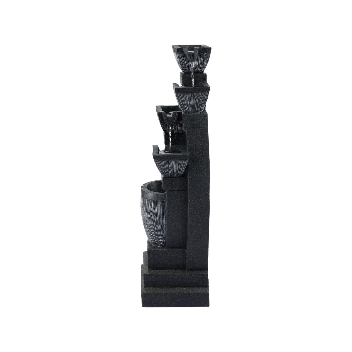 Solar Water Fountain | 5-Tier Bowl Cascade | Indoor/Outdoor | Grey