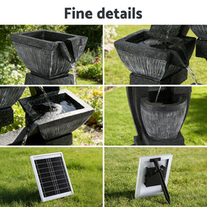 Solar Water Fountain | 5-Tier Bowl Cascade | Indoor/Outdoor | Grey