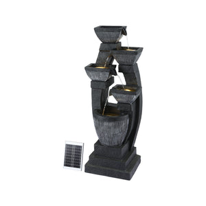 Solar Water Fountain | 5-Tier Bowl Cascade | Indoor/Outdoor | Grey