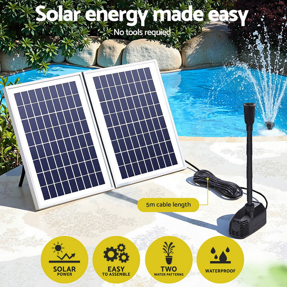 Solar Pond Pump Kit | Submersible Fountain | Dual Panels | 1600L/H