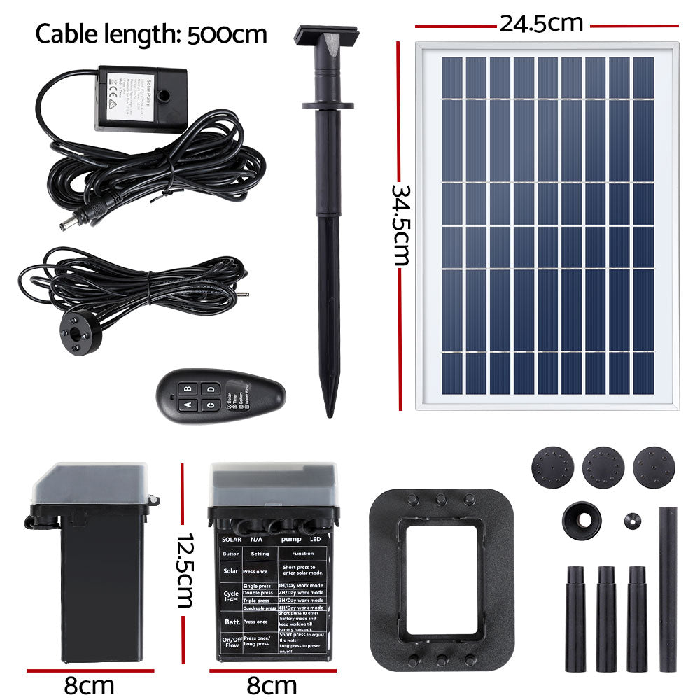 Solar Pond Pump | Submersible Fountain | With Battery Kit LED Lights | 5.2FT