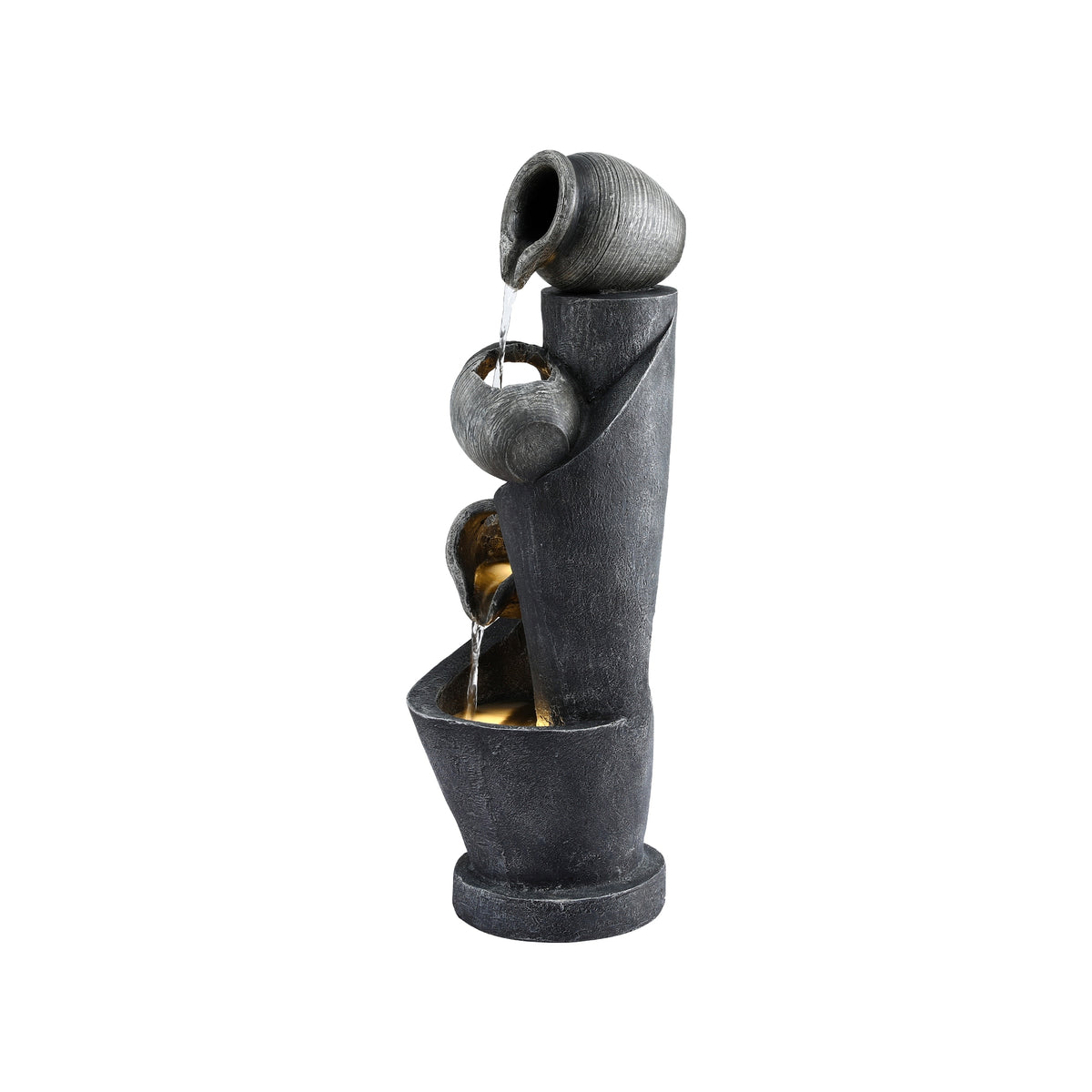 Solar Fountain | 3-Tier Pot Cascade | LED Lights | 80cm | Grey