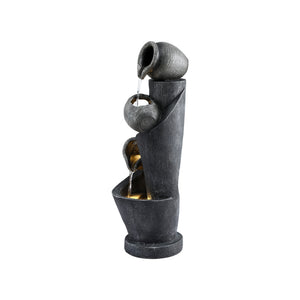 Solar Fountain | 3-Tier Pot Cascade | LED Lights | 80cm | Grey