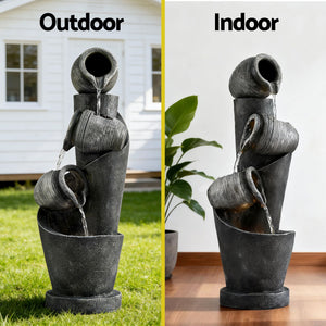 Solar Fountain | 3-Tier Pot Cascade | LED Lights | 80cm | Grey