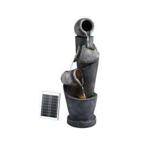 Solar Fountain | 3-Tier Pot Cascade | LED Lights | 80cm | Grey