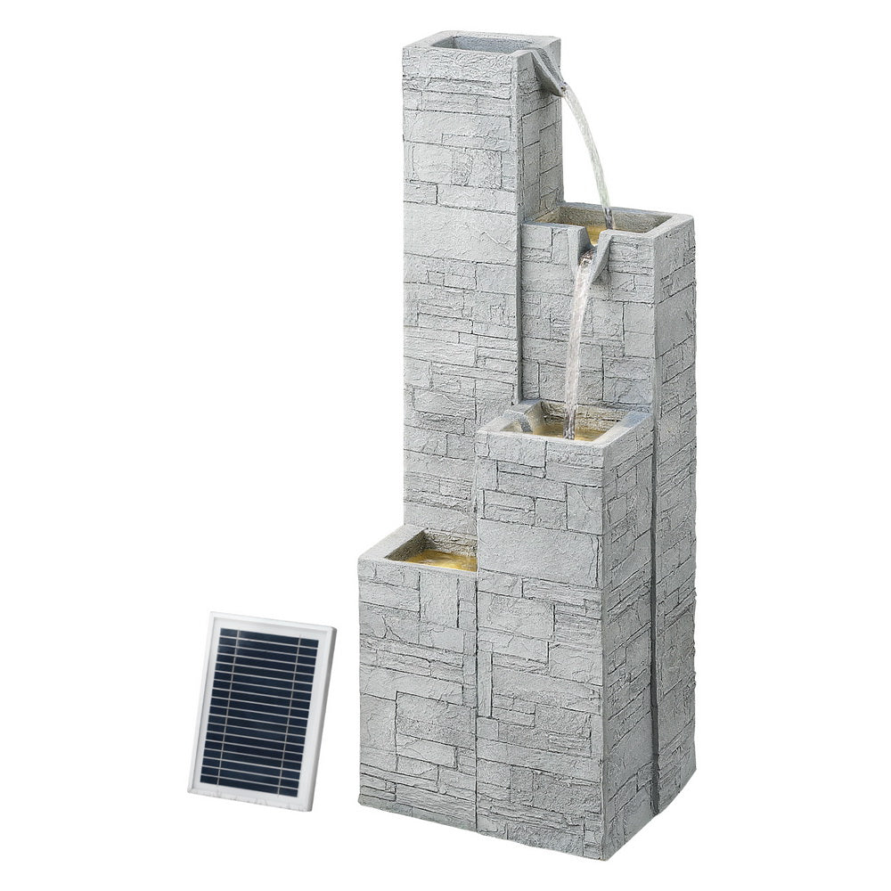 Gardeon Solar Fountain | 4-Tier Square Cascading | Indoor Outdoor Water Feature | Beige
