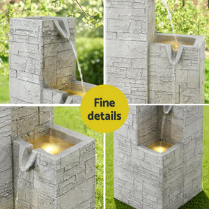 Gardeon Solar Fountain | 4-Tier Square Cascading | Indoor Outdoor Water Feature | Beige