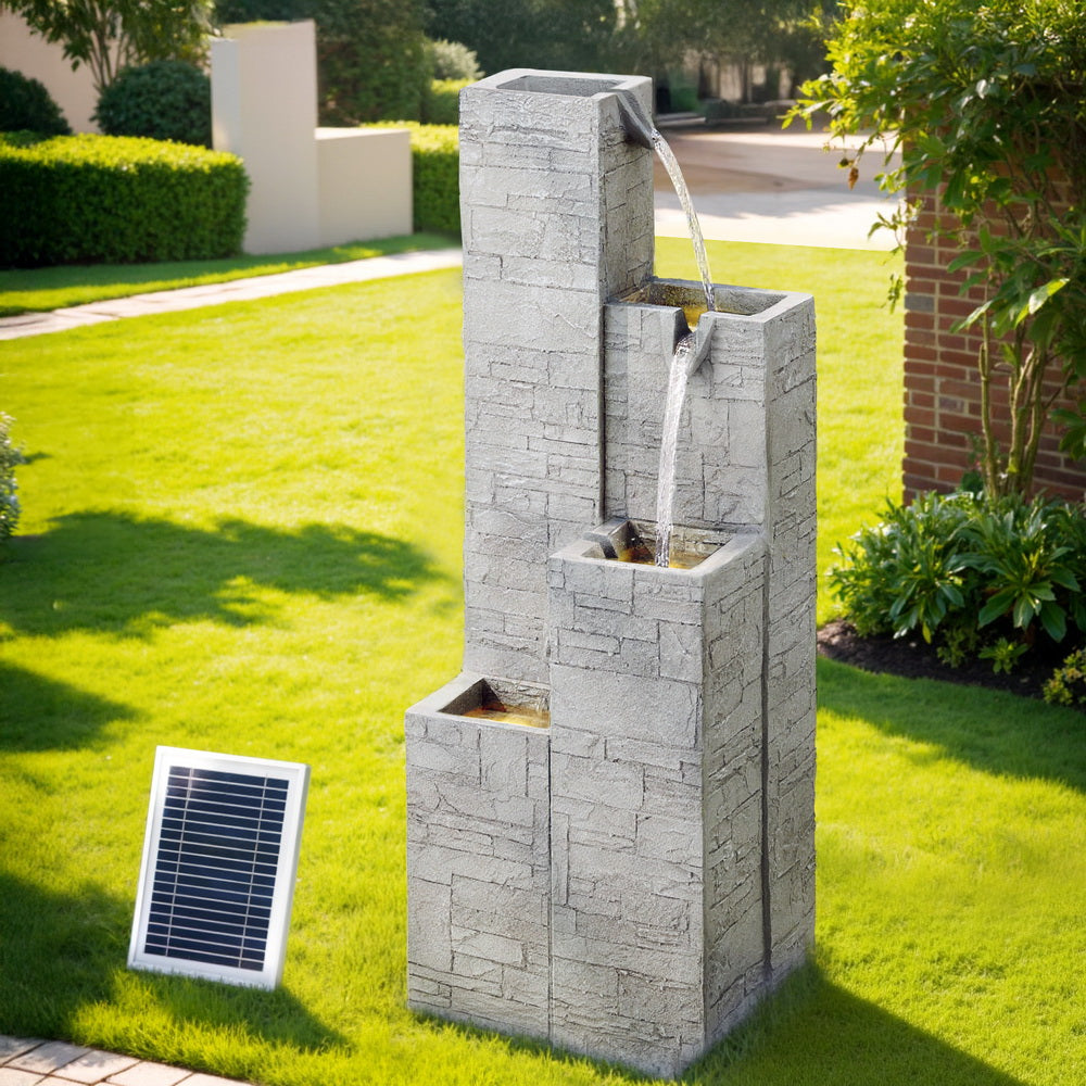 Gardeon Solar Fountain | 4-Tier Square Cascading | Indoor Outdoor Water Feature | Beige