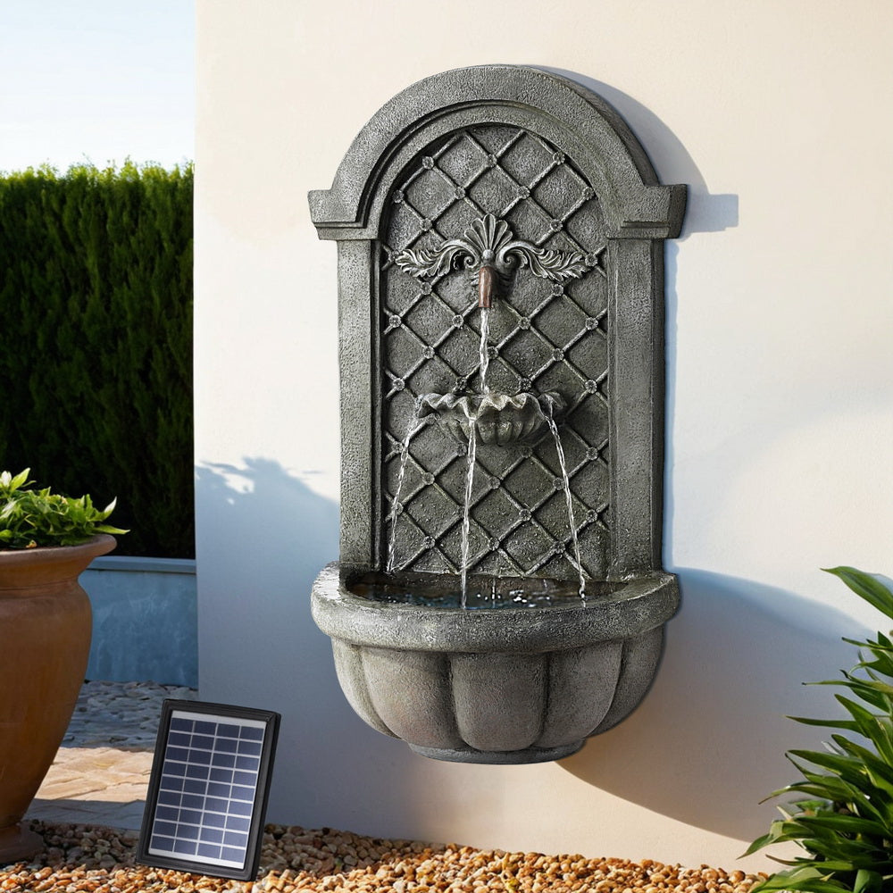 Gardeon Solar Fountain Water Feature | Wall Mount | Garden Fountains | 80cm | Grey
