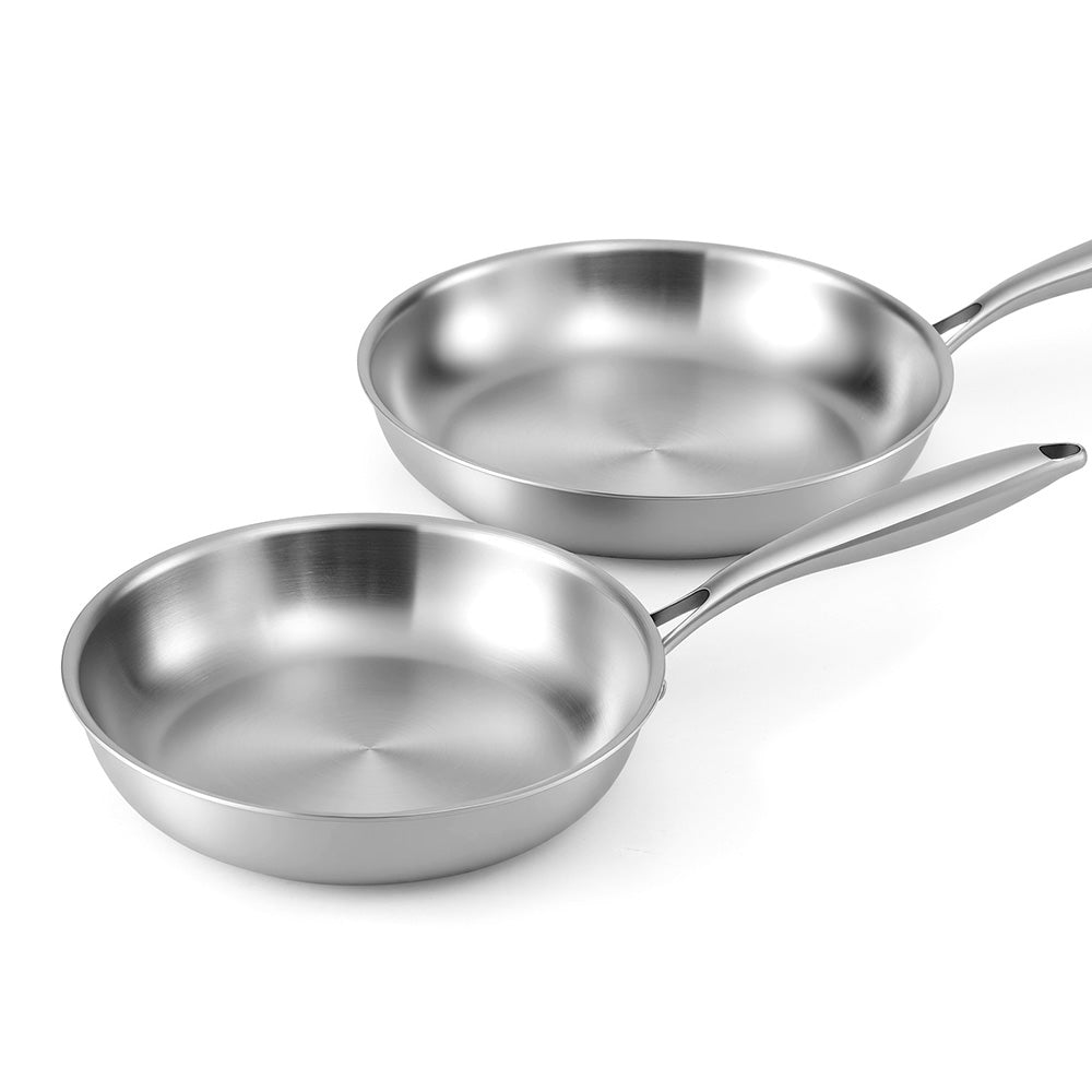 Stainless Steel Frypan Set 2pc | Uncoated | 25cm + 30cm | Silver