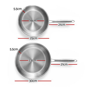 Stainless Steel Frypan Set 2pc | Uncoated | 25cm + 30cm | Silver