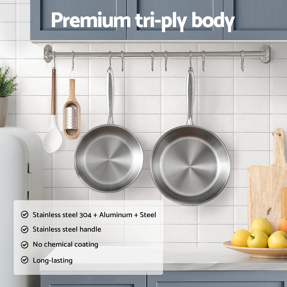 Stainless Steel Frypan Set 2pc | Uncoated | 25cm + 30cm | Silver